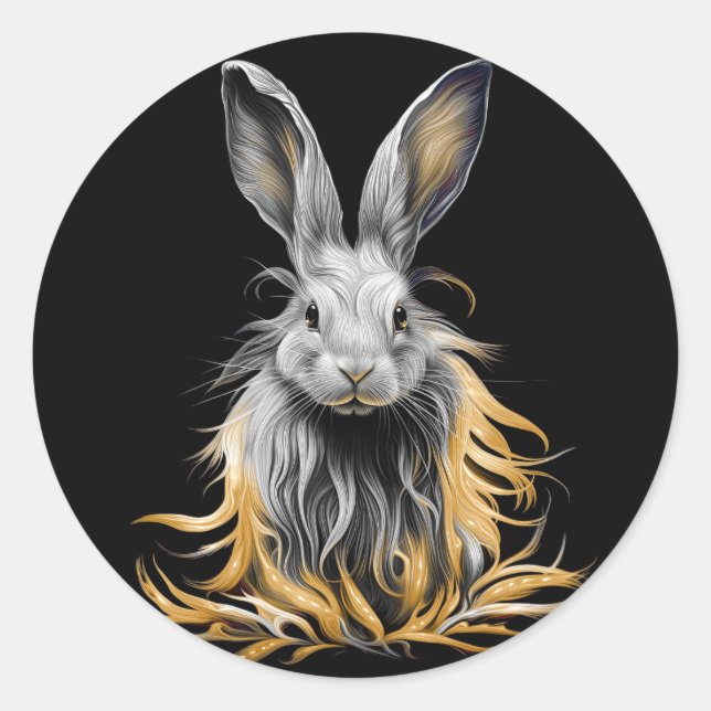 Awesome Grey Rabbit on Fire  Classic Round Sticker (Front)