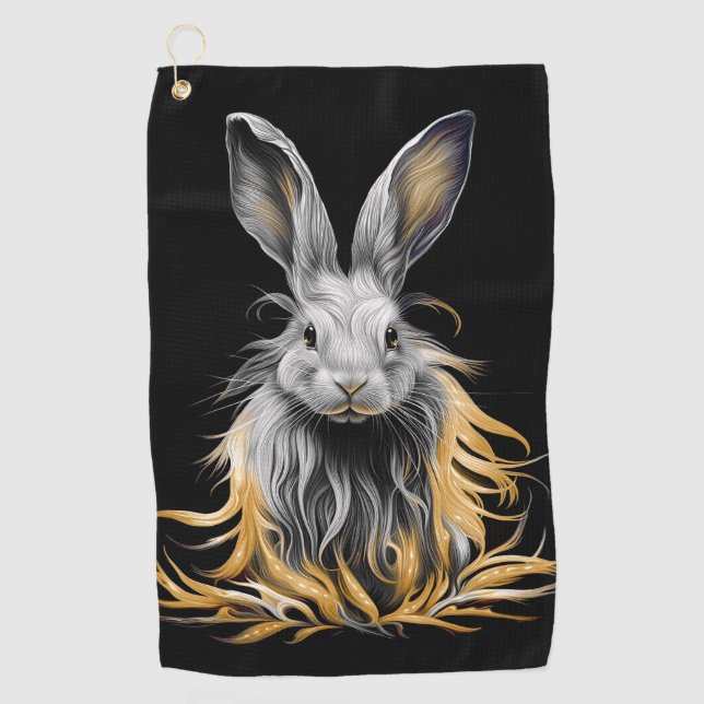 Awesome Grey Rabbit on Fire  Golf Towel (Front)