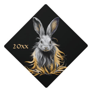 Awesome Grey Rabbit on Fire Graduation Cap Topper