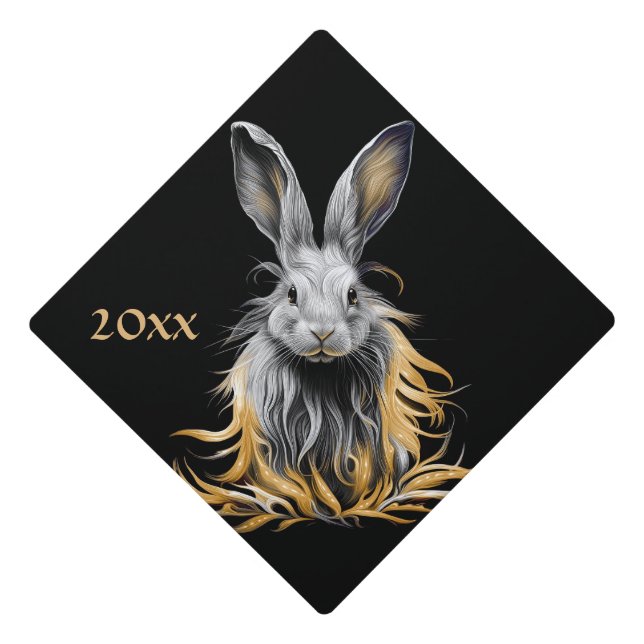 Awesome Grey Rabbit on Fire  Graduation Cap Topper (Front)
