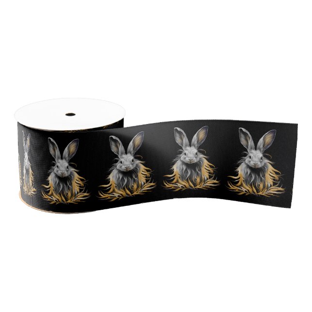 Awesome Grey Rabbit on Fire  Grosgrain Ribbon (Spool)