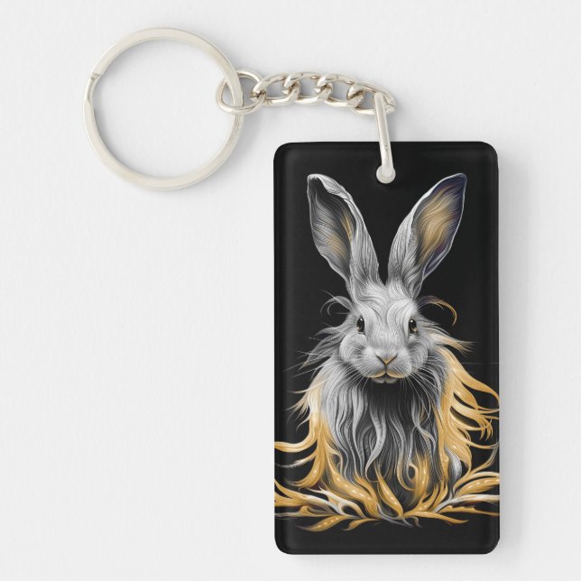 Awesome Grey Rabbit on Fire  Keychain (Front)