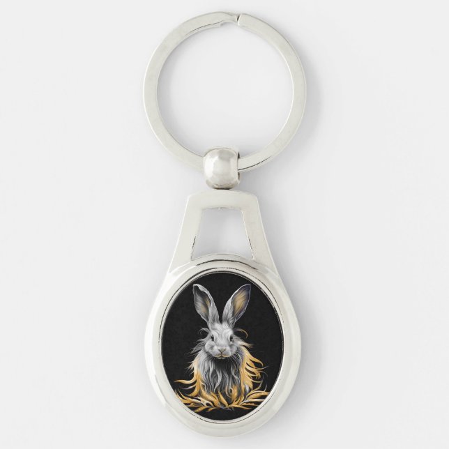 Awesome Grey Rabbit on Fire  Keychain (Front)