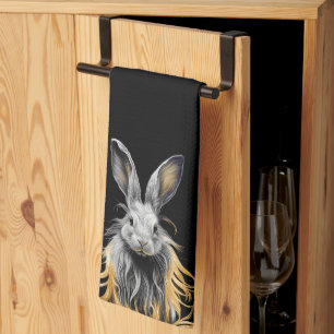 Awesome Grey Rabbit on Fire Kitchen Towel