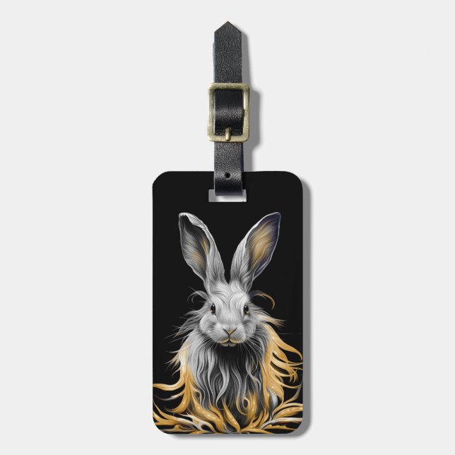 Awesome Grey Rabbit on Fire  Luggage Tag (Front Vertical)