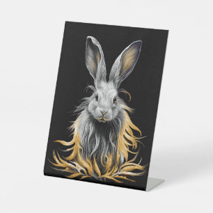 Awesome Grey Rabbit on Fire Pedestal Sign