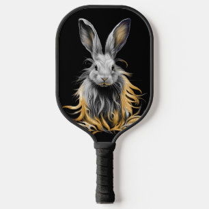 Awesome Grey Rabbit on Fire Pickleball Paddle