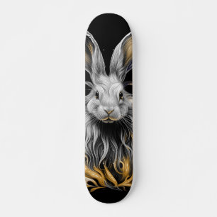 Awesome Grey Rabbit on Fire  Skateboard