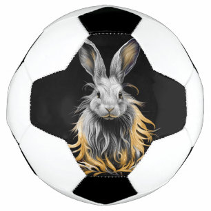 Awesome Grey Rabbit on Fire Soccer Ball