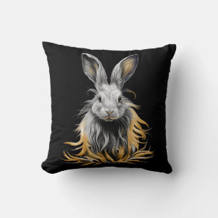 Awesome Grey Rabbit on Fire  Throw Pillow