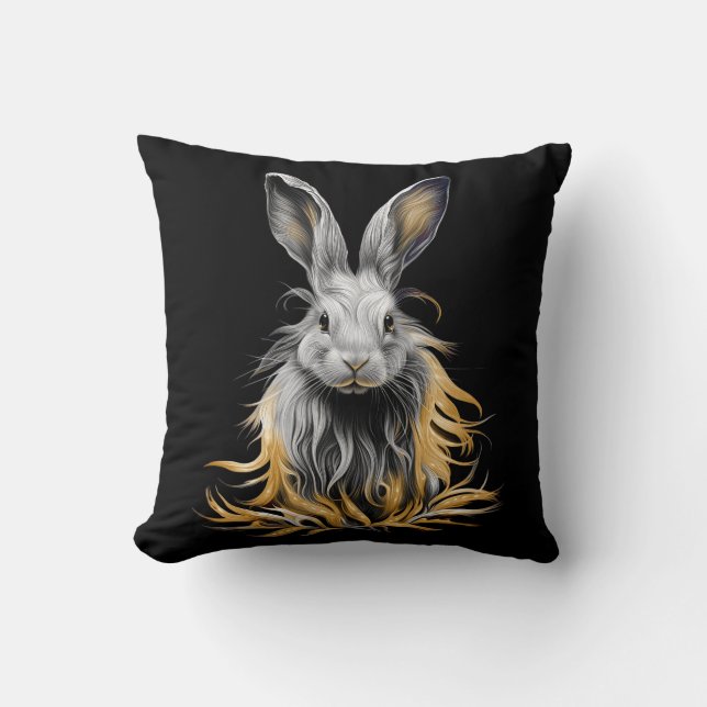 Awesome Grey Rabbit on Fire  Throw Pillow (Front)