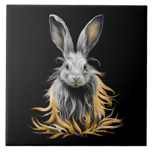 Awesome Grey Rabbit on Fire Tile