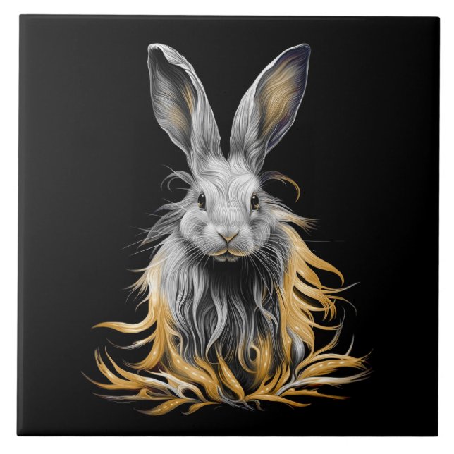 Awesome Grey Rabbit on Fire  Tile (Front)