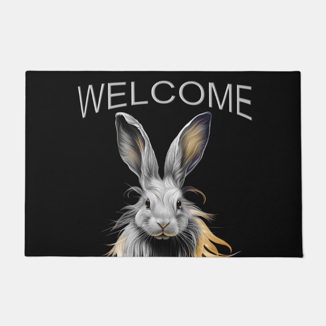 Awesome Grey Rabbit on Fire Welcome Doormat (Front)