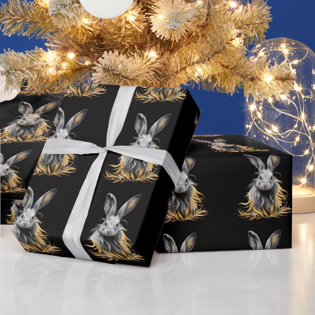 Awesome Grey Rabbit on Fire  Wrapping Paper (Holidays)