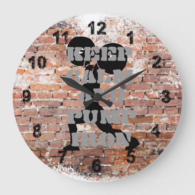 AWESOME GRUNGE BRICK WALL WEIGHTLIFTING LARGE CLOCK (Front)