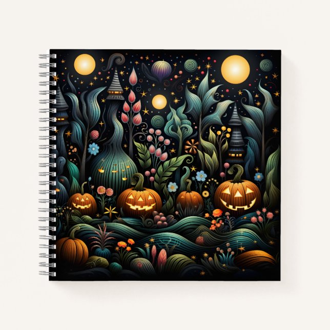 Awesome Halloween Pattern With Orange Pumpkins Notebook (Front)