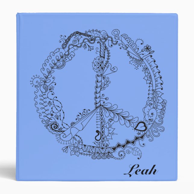 Awesome Hand Illustrated Artsy Floral Peace Sign Binder (Front)