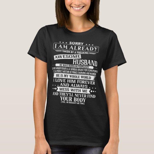 Awesome Husband He was born in February T-Shirt (Front)