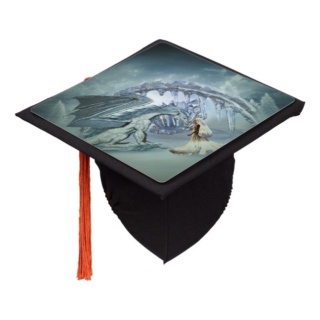 Awesome ice dragon graduation cap topper (Angled)