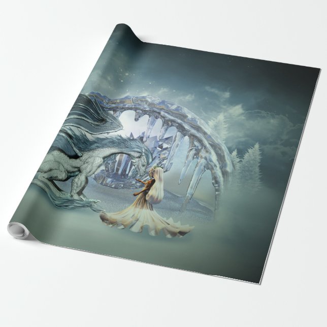 Awesome ice dragon wrapping paper (Unrolled)