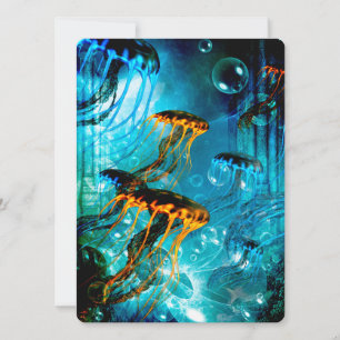 Awesome jellyfish in a fantasy underwater world invitation