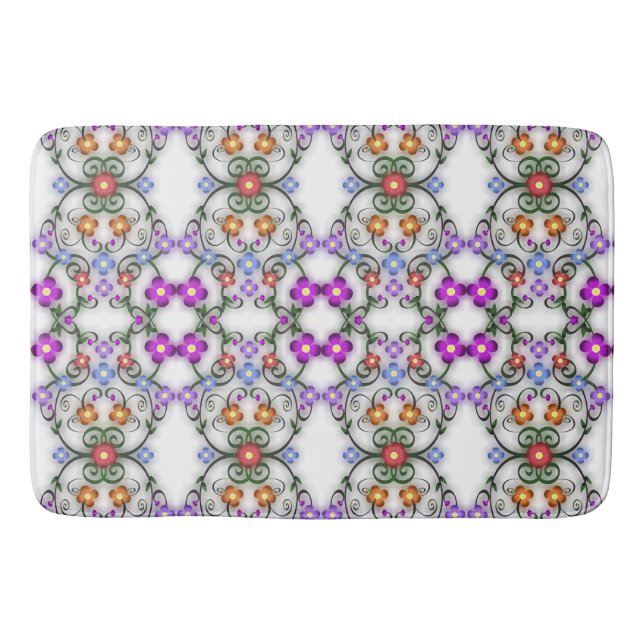 Awesome Lacy Look of Flowers Pink Bath Mat (Front)