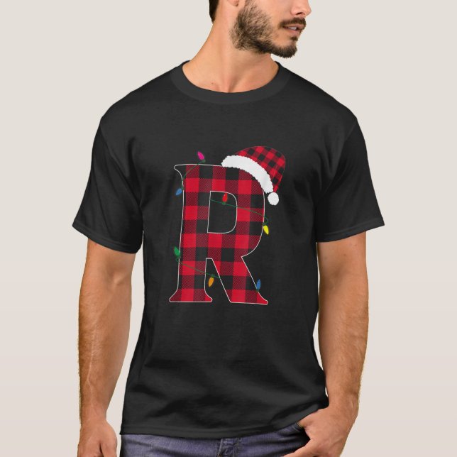 Awesome Letter R Initial Name Buffalo Plaid Christ T-Shirt (Front)