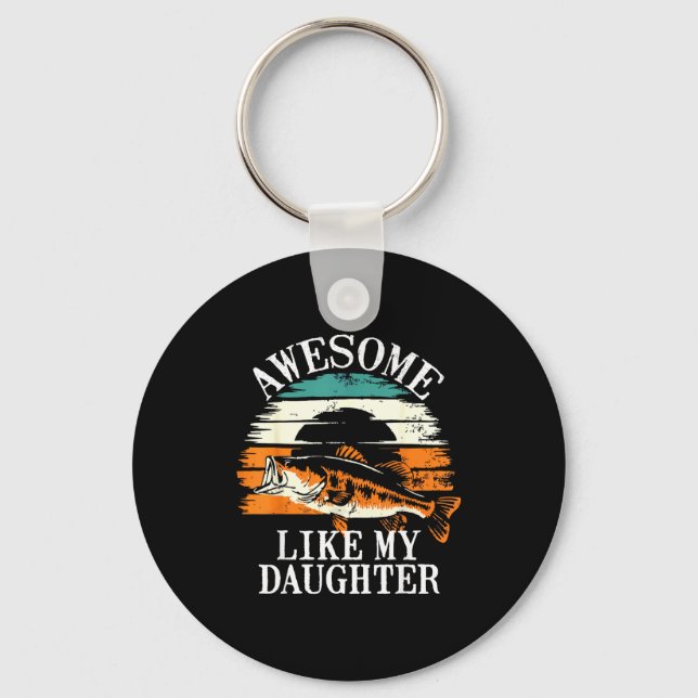 Awesome Like My Daughter Retro Fishing Dad Funny F Keychain (Front)