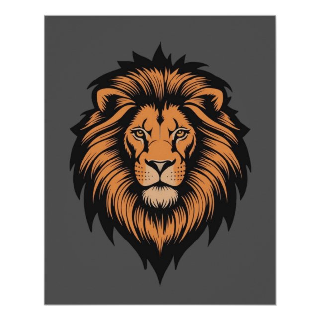 Awesome Lion Head Tattoo Style Glossy Poster (Front)