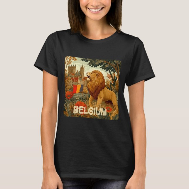 Awesome Lion In Belgium Colors Costume  T-Shirt (Front)