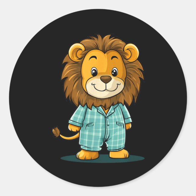 Awesome Lion In Pajama For Funny Animal Sleepwear  Classic Round Sticker (Front)