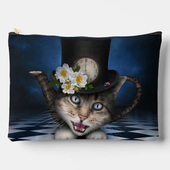 Awesome Mad Hatter Teapot Cat Whimsical Design Accessory Pouch (Front)