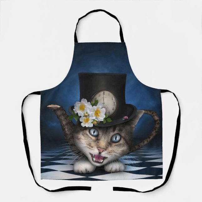 Awesome Mad Hatter Teapot Cat Whimsical Design Apron (Front)