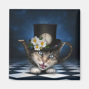 Awesome Mad Hatter Teapot Cat Whimsical Design Magnet