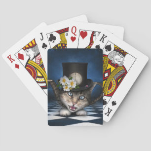 Awesome Mad Hatter Teapot Cat Whimsical Design Playing Cards