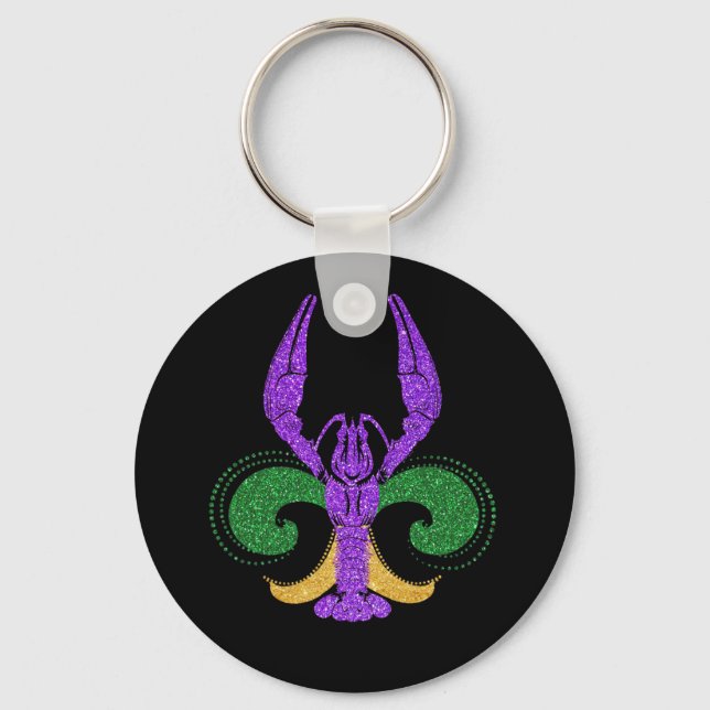 Awesome Mardi Gras Fleur Lis Crawfish New Orleans Keychain (Front)