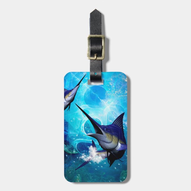 Awesome marlin with bubbles luggage tag (Front Vertical)