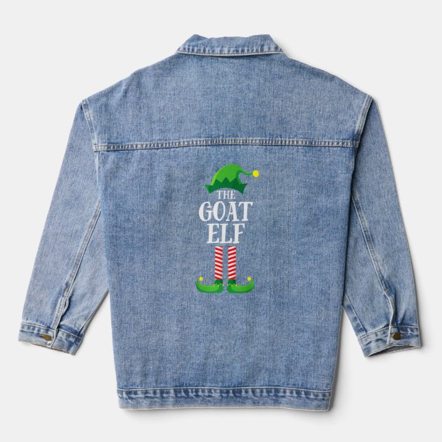 Awesome Matching Family Goat Elf Hat Sock Christma Denim Jacket (Back)