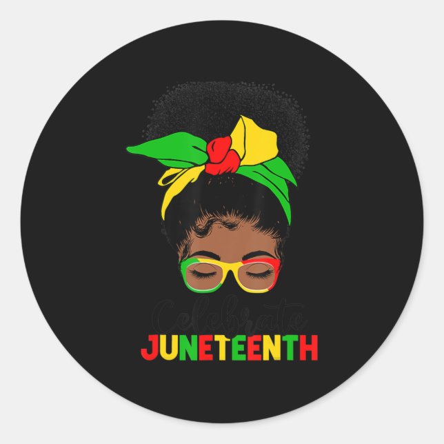 Awesome Messy Bun Juneteenth Celebrate 1865 June 1 Classic Round Sticker (Front)