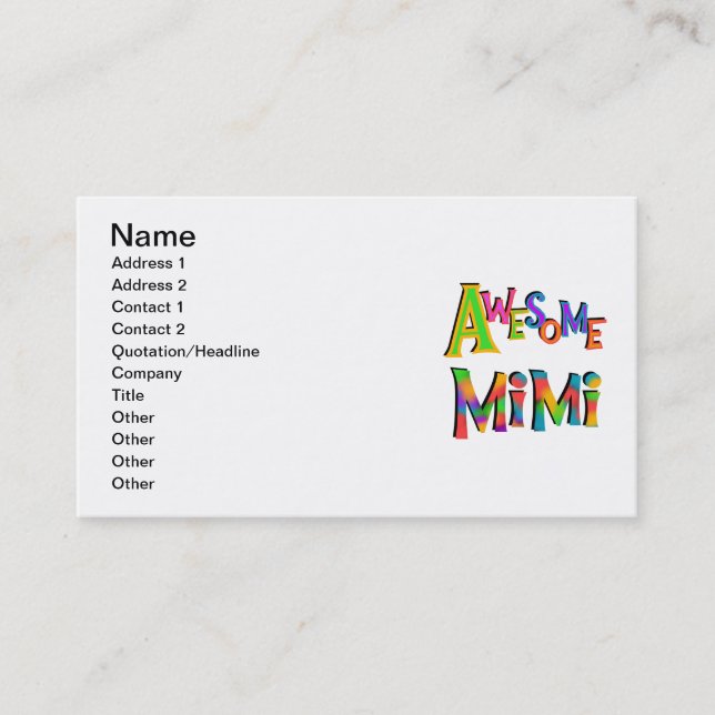 Awesome Mimi T-shirts and Gifts Business Card (Front)