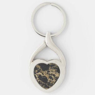 Awesome modern faux gold glitter black marble keychain