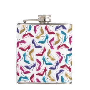 Awesome modern watercolor  girly high heel shoes hip flask