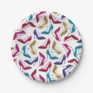 Awesome modern watercolor  girly high heel shoes paper plate