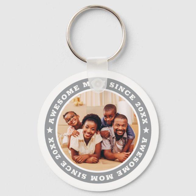 Awesome Mom Since 20XX Modern Simple Photo Keychain (Front)