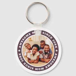 Awesome Mom Since 20XX Modern Simple Photo Keychain