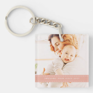 Awesome Mom Since 20XX Modern Simple Thread Photo Keychain