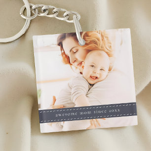 Awesome Mom Since 20XX Modern Simple Thread Photo Keychain