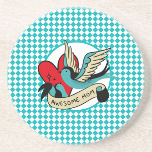 Awesome Mom Tattoo and Harlequin  Coaster
