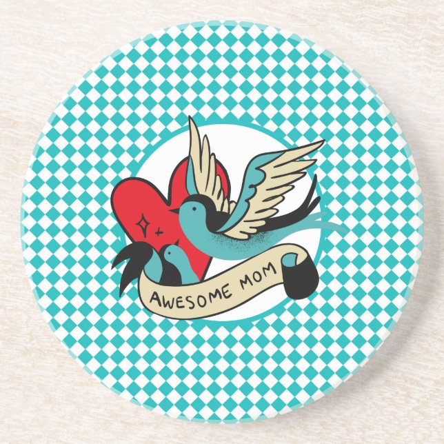 Awesome Mom Tattoo and Harlequin  Coaster (Front)